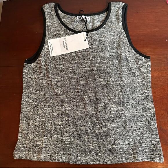 Bugzzi Ash Grey Black trim Crop Tank Top Sleeveless Small Summer Shirt - Picture 12 of 13